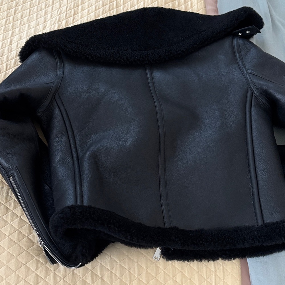 Theory lamb leather real shearling jacket black P - Picture 3 of 8